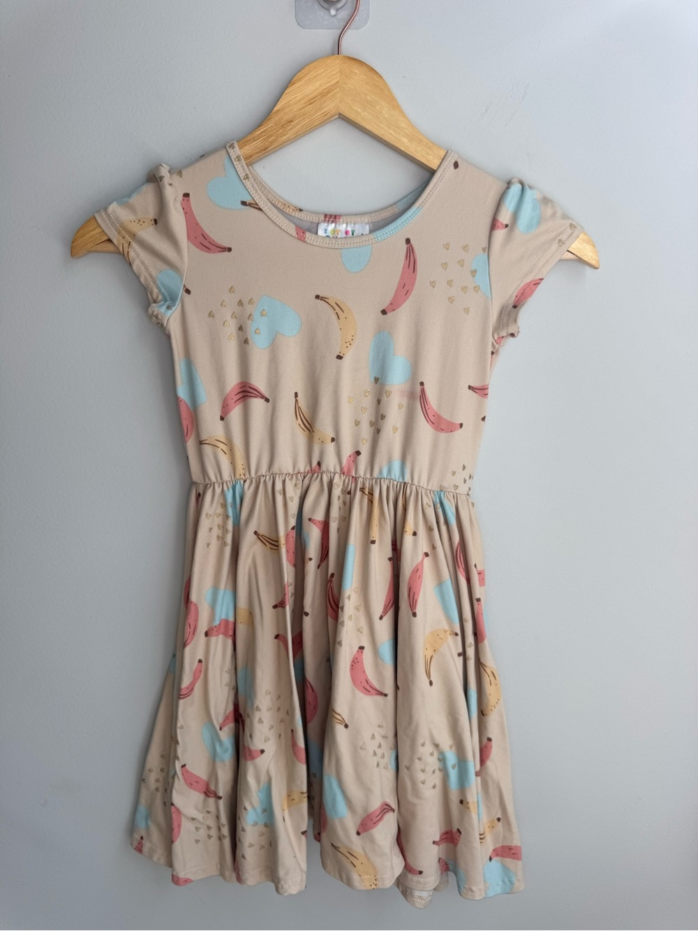 Dot Dot Smile Beige Dress with Pink & Yellow Banana Print